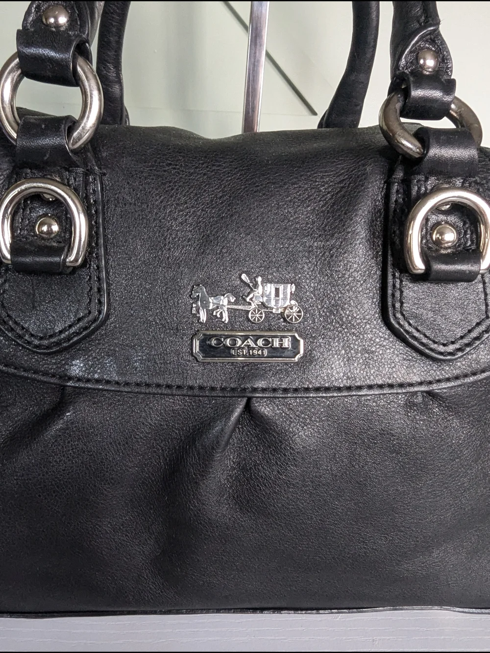 Coach Black Leather Satchel with Detachable Shoulder Strap